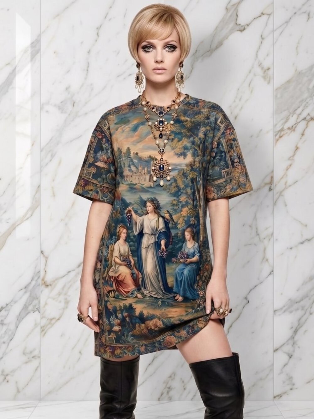 Baroque Tapestry Cotton Tee Shirt Dress,Bandana Shirtdress Size 2xl Victorian